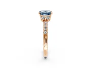 Paired Accent Engagement Ring Setting for Fancy Blue Princess Cut Center with Pave Band and Prong Head in Rose Gold