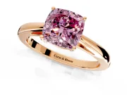 Solitaire Engagement Ring Setting for Fancy Pink Cushion Cut Center with Open Cathedral Shoulders and Prong Head in Rose Gold