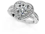 Halo Engagement Ring Setting for Heart-Shaped Center with Framed Halo, Pave Band and Prong Head in Sterling Silver