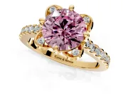 Floral Engagement Ring Setting for Fancy Pink Round Cut Center with Pave Band and Floral Prong Head in Yellow Gold