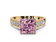 Solitaire Engagement Ring Setting for Fancy Pink Princess Cut Center with Cathedral Channel Band and Prong Head in Yellow Gold