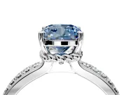 Solitaire Engagement Ring Setting for Fancy Blue Cushion Cut Center with Raised Channel Band and Prong Head in Sterling Silver