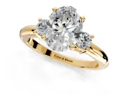 3 Stone Engagement Ring Setting for Oval Center with Wide Plain Band and Prong Head in Yellow Gold