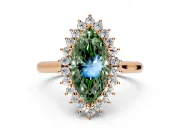 Starburst Halo Engagement Ring Setting for Fancy Green Marquise Center with Thin Round-Wire Band and Prong Head in Rose Gold