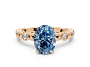 Solitaire Engagement Ring Setting for Fancy Blue Oval Center with Beaded Bezel Station Band and Prong Head in Rose Gold