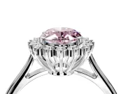 Starburst Halo Engagement Ring Setting for Fancy Pink Oval Center with Thin Round-Wire Band and Prong Head in White Gold