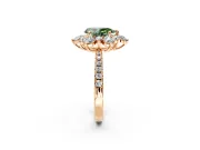 Floral Halo Engagement Ring Setting for Fancy Green Pear-Shaped Center with Pave Accents and Prong Head in Rose Gold