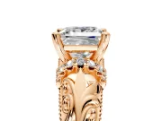 Solitaire Engagement Ring Setting for Princess Cut Center with Filigree Accent Basket and Prong Head in Rose Gold