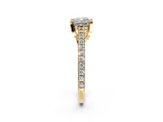 Solitaire Engagement Ring Setting for Cushion Cut Center with Widening Pave Band and Claw Prong Head in Yellow Gold