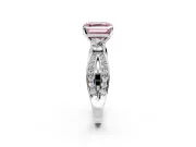 3 Stone Engagement Ring Setting for Fancy Pink Asscher Cut Center with Pave Twist Band and Prong Head in Sterling Silver