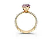 Solitaire Engagement Ring Setting for Fancy Pink Heart-Shaped Center with Domed Multi-Row Pave Band and Prong Head in Yellow Gold