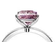 Solitaire Engagement Ring Setting for Fancy Pink Princess Cut Center with Thin Rounded Plain Band and Prong Head in Platinum