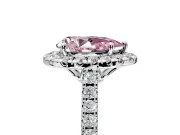 Halo Engagement Ring Setting for Fancy Pink Pear-Shaped Center with Raised Halo, Pave Band and Prong Head in Sterling Silver