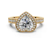 Milgrain Halo Engagement Ring Setting for Heart-Shaped Center with Wide Pave Band and Prong Head in Yellow Gold