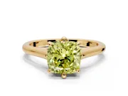 Solitaire Engagement Ring Setting for Fancy Yellow Cushion Cut Center with Cathedral Band and Prong Head in Yellow Gold