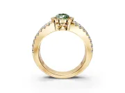 Halo Engagement Ring Setting for Fancy Green Pear-Shaped Center with Wide-Open Pave Split Shank and Prong Head in Yellow Gold