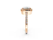 Halo Engagement Ring Setting for Radiant Cut Center with Inner Milgrain Border and Prong Head in Rose Gold