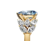 Leaf Cluster Engagement Ring Setting for Fancy Blue Pear-Shaped Center with Marquise Accents and Prong Head in Yellow Gold