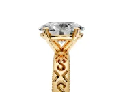 Solitaire Engagement Ring Setting for Oval Center with Scrollwork Band and Prong Head in Yellow Gold