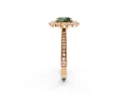 Milgrain Halo Engagement Ring Setting for Fancy Green Cushion Cut Center with Bezel Point Accents and Prong Head in Rose Gold