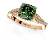 Solitaire Engagement Ring Setting for Fancy Green Cushion Cut Center with Twisted Pave Split Shank and Prong Head in Rose Gold