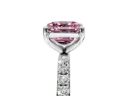 Solitaire Engagement Ring Setting for Fancy Pink Asscher Cut Center with Micro Pave Band and Prong Head in Sterling Silver