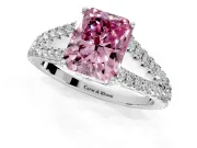 Solitaire Engagement Ring Setting for Fancy Pink Radiant Cut Center with Pave Split Shank and Prong Head in Platinum