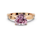 Solitaire Engagement Ring Setting for Fancy Pink Heart-Shaped Center with Carved Leaf Shoulders and Prong Head in Rose Gold