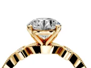 Solitaire Engagement Ring Setting for Round Cut Center with Milgrain Bezel Accents and Prong Head in Yellow Gold