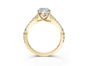 Solitaire Engagement Ring Setting for Cushion Cut Center with Pave Split Shank and Prong Head in Yellow Gold