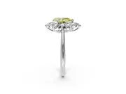 Small-Accent Cluster Halo Engagement Ring Setting for Fancy Yellow Pear-Shaped Center with Plain Band and Prong Head in Sterling Silver