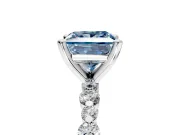 Solitaire Engagement Ring Setting for Fancy Blue Princess Cut Center with Alternating Size Accents and Prong Head in White Gold