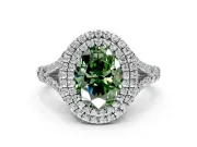 Double Halo Engagement Ring Setting for Fancy Green Oval Center with Narrow Pave Split Shank and Prong Head in Platinum