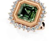 Halo Engagement Ring Setting for Fancy Green Asscher Cut Center with Milgrain Bezel Rim, Plain Band and Prong Head in Rose Gold