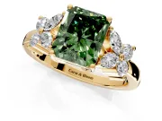 Floral Engagement Ring Setting for Fancy Green Radiant Cut Center with Marquise Cluster Shoulders and Prong Head in Yellow Gold