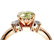 3 Stone Engagement Ring Setting for Fancy Yellow Oval Center with Wide Plain Band and Prong Head in Rose Gold