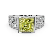 Bezel Engagement Ring Setting for Fancy Yellow Princess Cut Center with Wide Channel-Set Band and Bezel Head in Sterling Silver