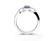 Cluster Engagement Ring Setting for Fancy Blue Emerald Cut Center with Milgrain Shoulder Clusters and Prong Head in Sterling Silver