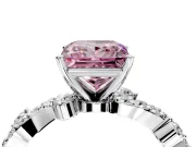 Solitaire Engagement Ring Setting for Fancy Pink Princess Cut Center with Bar-Station Pave Twist and Prong Head in White Gold
