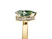 Hidden Halo Engagement Ring Setting for Fancy Green Pear-Shaped Center with Wide Flat Plain Band and Prong Head in Yellow Gold