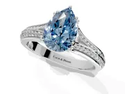 Solitaire Engagement Ring Setting for Fancy Blue Pear-Shaped Center with Pave Rail Split Shank and Prong Head in Sterling Silver