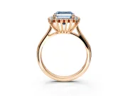 Starburst Halo Engagement Ring Setting for Fancy Blue Asscher Cut Center with Thin Round-Wire Band and Prong Head in Rose Gold