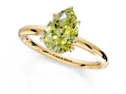 Low-Set Solitaire Engagement Ring Setting for Fancy Yellow Pear-Shaped Center with Thin Plain Band and Prong Head in Yellow Gold