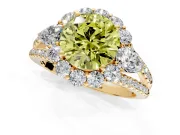 Halo Engagement Ring Setting for Fancy Yellow Round Cut Center with Two-Strand Split Shank and Prong Head in Yellow Gold