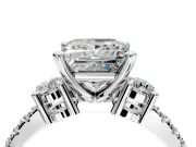 3 Stone Engagement Ring Setting for Princess Cut Center with Round Cut Side Accents and Prong Head in Sterling Silver
