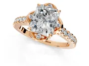 Floral Engagement Ring Setting for Radiant Cut Center with Pave Band and Floral Prong Head in Rose Gold