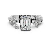 Floral Engagement Ring Setting for Emerald Cut Center with Trailing Marquise Accents and Prong Head in White Gold