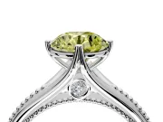 Solitaire Engagement Ring Setting for Fancy Yellow Round Cut Center with Milgrain Cathedral Band and Prong Head in Platinum