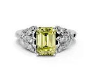 Leaf Cluster Engagement Ring Setting for Fancy Yellow Emerald Cut Center with Marquise Accents and Prong Head in Sterling Silver