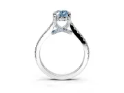 Solitaire Engagement Ring Setting for Fancy Blue Oval Center with Widening Pave Band and Claw Prong Head in Sterling Silver